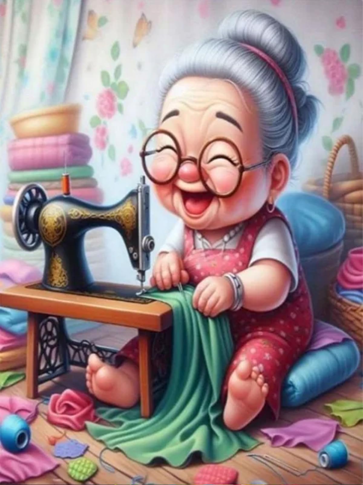 GUMITOON Diamond Art Kits for Adults-Diamond Art Paintings-Cartoon Grandma Full Drill Diamond Dots Paintings for Beginners, Round 5D Paint with Diamonds Pictures Gem DIY Crafts Kits 12"x16" GUMITOON