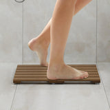 Smuxee Foldable Teak Wood Bath Mat, 19.7" x 13" Shower Mat with Non-Slip, Wooden Floor Mat for Bathroom, Pool and Sauna Smuxee