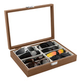 Homeanda Wooden Color 8 Grids Glasses Eyeglasses Case Sun Glasses Holder Eyewear Organizer Sunglasses Box Glasses Case Tray Glasses Display Showcase Organizer Jewelry Tray with Cover Homeanda