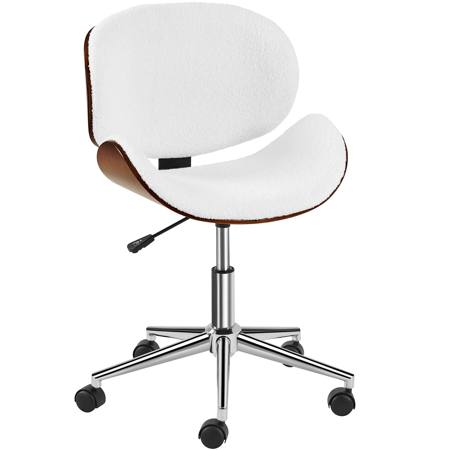 Yaheetech Ergonomic Desk Chair Armless Office Chair Mid-Century Bentwood Seat Computer Chair Boucle Fabric Swivel Chair Height Adjustable for Bar Meeting Room Hotel, White