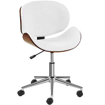 Yaheetech Ergonomic Desk Chair Armless Office Chair Mid-Century Bentwood Seat Computer Chair Boucle Fabric Swivel Chair Height Adjustable for Bar Meeting Room Hotel, White