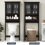 Baztin Over The Toilet Storage Cabinet, Over Toilet Bathroom Organizer with Glass Doors and Adjustable Shelf, Thicken Frame Above Toilet Storage Cabinet Behind Toilet Bathroom Organizer, Espresso Baztin