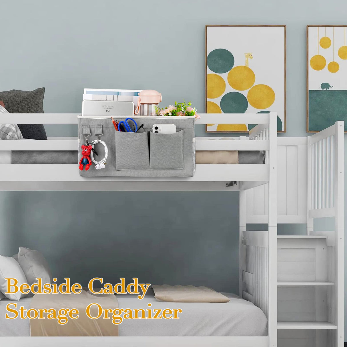 Ozzptuu Bedside Storage Caddy/Bedside Hanging Storage Bag for Headboards Bunk Beds Dorm Rooms Book Phone Magazine Holder (Grey) Ozzptuu