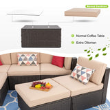 Vongrasig 6 Piece Small Patio Furniture Sets, All Weather PE Wicker Rattan Outdoor Sectional Sofa Conversation Couch with Glass Table, Cushions and Red Pillows, for Lawn, Garden, Backyard (Beige) Vongrasig