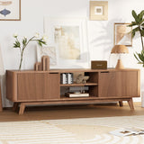 Royal Windsor Modern TV Stand for Living Room,Large TV Table with Fluted Door Cabinets and Open Shelves,Entertainment Center with Storage and TV Mount,Media Console Cabinet with Socket,Reddish Brown Royal Windsor