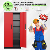 Bonusall 72" Metal Garage Storage Cabinet, 2 Locking Doors & 4 Adjustable Shelves Tall Storage, Heavy Duty Steel Tool Cabinet for Home, Office, Warehouse, School (Black Red) Bonusall