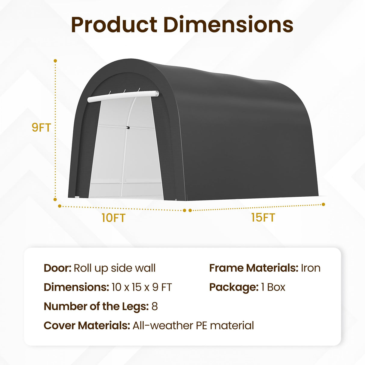 Kiss the Water Carport, Round Portable Garage, Steel Heavy Duty Carport with Ground Stakes, Tensioner and 2 Roll Up Windows PE Fabric Car Port, Garage, Storage Shed, Tent for Storage, SUV (10x15 Ft) Kiss the Water