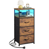 WLIVE Nightstand with Charging Station, LED Night Stand with 3 Fabric Drawers and Storage Shelf, 31.93" H Bedside Table with USB Ports and Outlets for Bedroom, Rustic Brown WLIVE