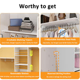 secilix Closet System with Drawers, 5-8FT Closet Organizer Systems with Expandable Hanging Rods, 96" Closet Shelving Systems for Walk in Closets, Heavy Duty Wall Mount Closet Systems-White secilix