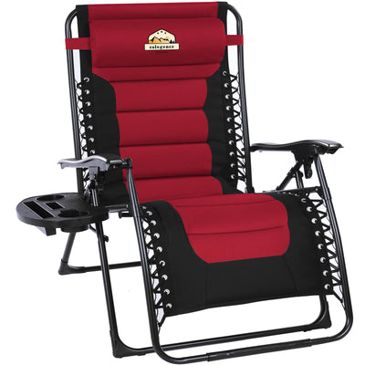 Colegence Oversized Padded Zero Gravity Lounge Chair, Foldable Patio Anti Gravity Reclining Chairs Folding Lawn Recliner with Cup Holder for Yard, Camping, Outdoor, Support 350 LBS, Burgundy