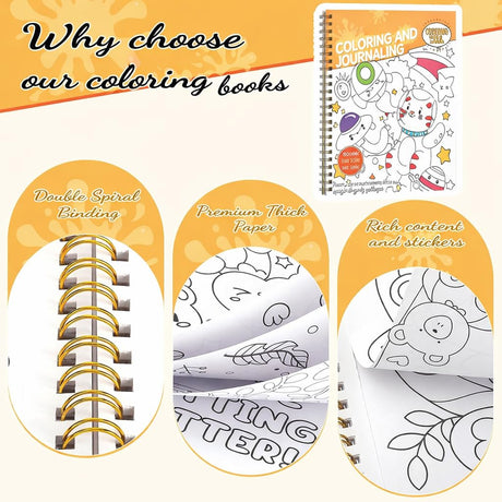 Coloring Book Set with 24-Color Acrylic Markers & Stickers, Ages 14+ Travel Sketch Book, 60 Pages 150gsm Thick Paper (7x8.3in) Spiral Bound Art Supplies Prudiut