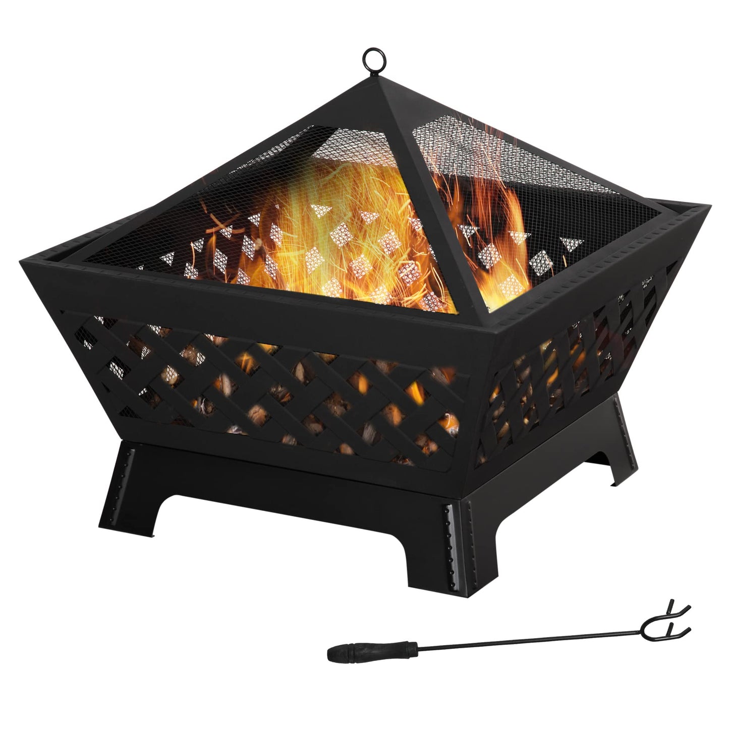 Outsunny 26 Inch Outdoor Fire Pits, Bonfire Wood Burning Firepit Bowl, Camping Fire Pit with Spark Screen Cover, Poker for Patio, or Backyard, Black - WoodArtSupply