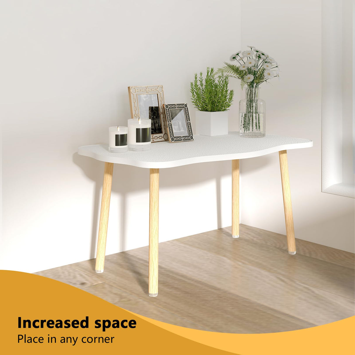 Funecy Cookie Coffee Table Low Table with 4 Solid Wood Sturdy Legs, Floor Table Desk for Sitting on The Floor, Storage and Living Room Furniture (White) Funecy