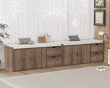 LVB Entryway Bench with Storage, 40” Storage Bench with Padded Cushioned Seat, Farmhouse Shoe Bench with 2 Drawers Cabinet Shelf, Industrial Wood Shoe Rack Bench for Living Bedroom，Rustic Oak, 40in LVB