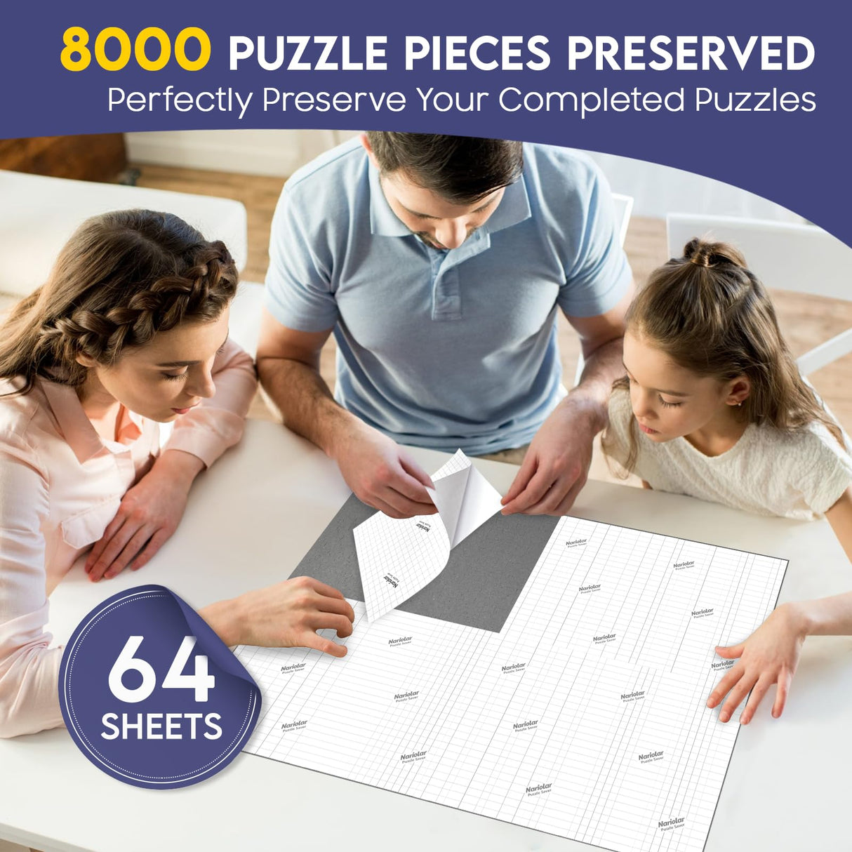 Nariolar Ultra Adhesion Puzzle Glue Sheets, 64 Puzzle Saver Sheets Preserves 8×1000 Pieces Jigsaw Puzzle, Puzzle Saver for Easy Preservation in Minutes Nariolar
