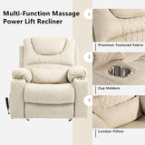 LITVZ 180 Degrees Lay Flat Lift Recliner Chair with Heat and Massage, Dual Motor Infinite Position Electric Power Lift Recliners for Elderly, Big Man Up to 400 LBS, Seniors, White LITVZ