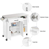 Yaheetech Kitchen Island Cart with Stainless Steel Top, Rolling Storage Cabinet on Wheels with Drawer & Wine Rack & Spice Rack, Sideboard Buffet with Towel Bar, White Yaheetech