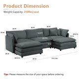 mikibama Modular Sectional Sofa, 111.5 Inch U Shaped Couch Set for Living Room, 3-Seater Comfy Cloud Couches with Movable Ottoman, DIY Combination, Chenille, Grey mikibama
