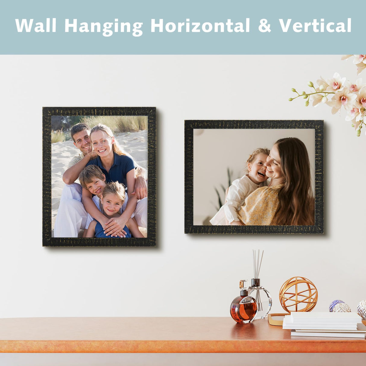 Golden State Art, 11x14 Picture Frame - Rustic Solid Wood with HD Plexiglass - 11 x 14 Picture Frame for Wall Mounting - Horizontal and Vertical Display - Distressed Black Golden State Art