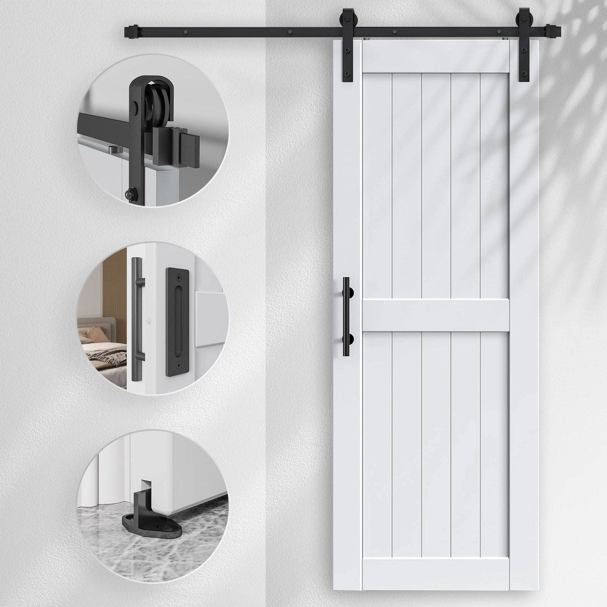 EaseLife 32in x 84in Sliding Barn Door with 5.5FT Barn Door Hardware Track Kit Included,Solid LVL Wood Slab Covered with Water-Proof & Scratch-Resistant PVC Surface,DIY Assembly,Easy Install,White EaseLife