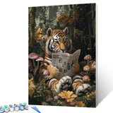 Jungle Animals DIY Paint by Numbers for Adults Tiger Reading Newspapers Digital Oil Painting Forest Kits on Canvas Acrylic Paint DIY Acrylic Paintwork Home Decor Gift 16x20 Inch (Frameless) Aihonmin