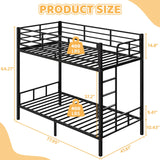 VINGLI Bunk Bed Twin Over Twin with 15 Inches Extra High Guardrail 2 Deckers Bunk Bed with Stairs & Flat Rungs, Heavy Duty Metal Slats, No Box Spring Needed, Black VINGLI