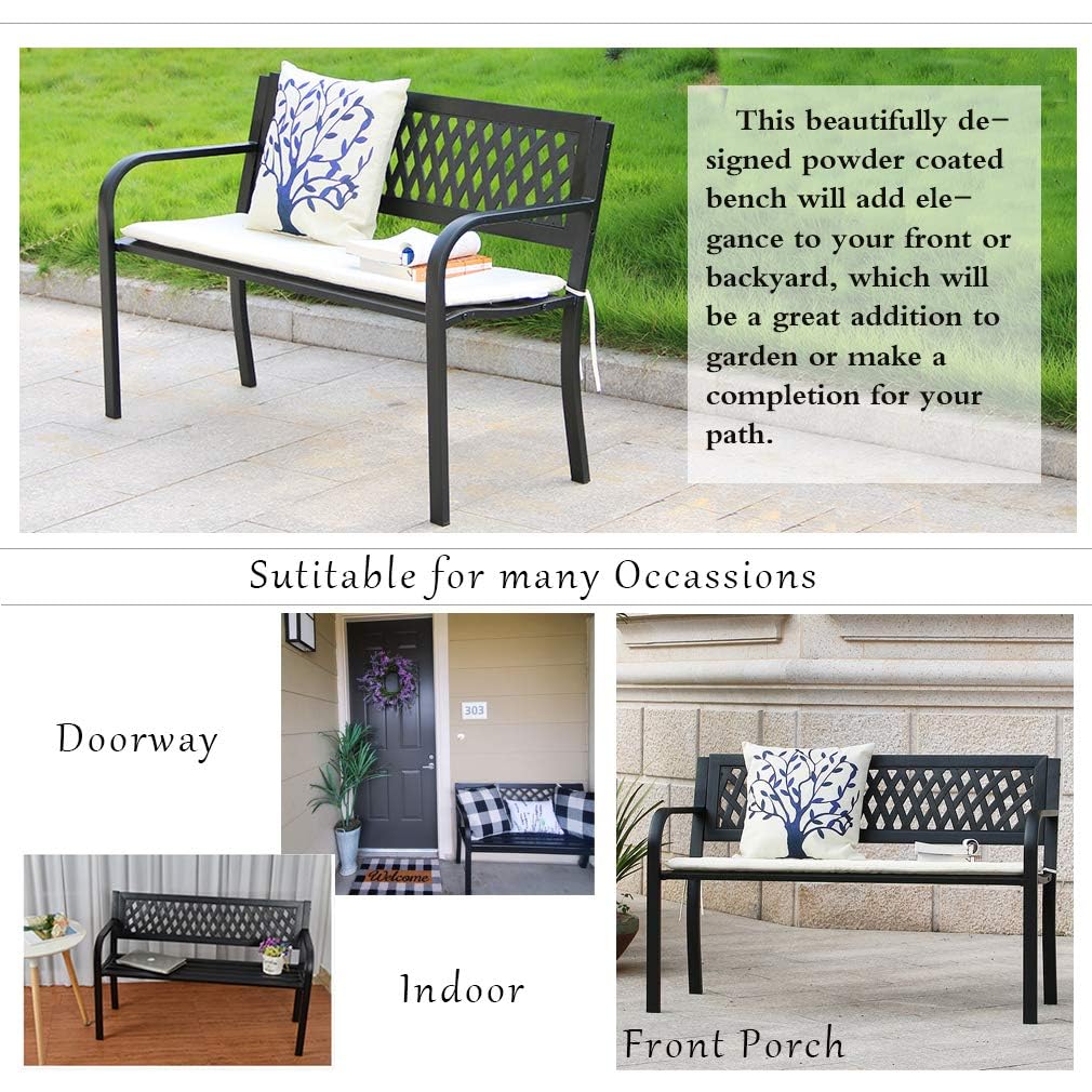 BestShop Patio Bench - Outdoor Metal Garden Bench with Armrests, 480lbs, Cast Iron, Sturdy Steel Frame, Black BestShop