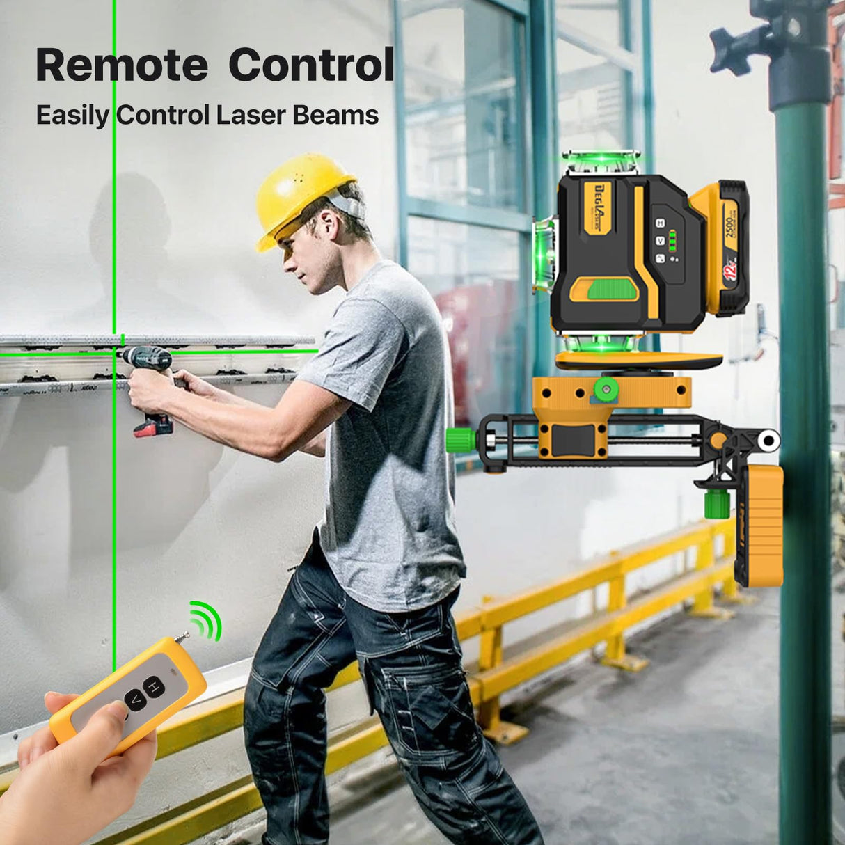 Laser Level 360 Self Leveling,DEGLASERS 4x360 Green Laser Level with 12V Rechargeable Battery(40 Hrs),Remote Control, Magnetic Rotating Stand,Hard DegLasers