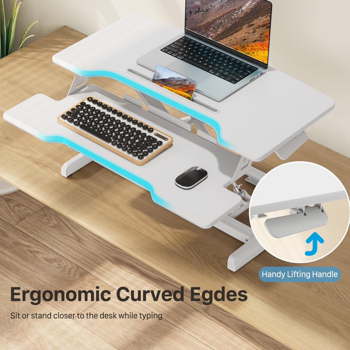 JYLH JOYSEEKER Standing Desk Converter 32 inch, Height Adjustable Sit Stand Desk Riser, Quick Sit to Stand Tabletop Dual Monitor Riser Workstation for Home Office with Keyboard Tray, White JYLH JOYSEEKER