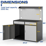 Eltean 65" Heavy Duty Work Bench with Storage, 2000 LB Capacity Garage Work Table with Adjustable LED Lighting、Lockable Cabinet、Drawers & Pegboard ，Work Benches for Garage、Workshop, Basement Eltean