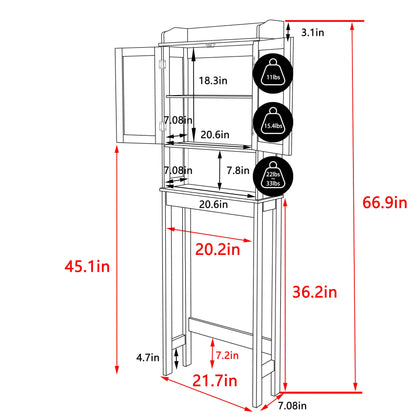 VEIKOU Over The Toilet Storage Cabinet, Bathroom Cabinet Over Toilet, Freestanding Over The Toilet Storage/Adjustable Shelf, Storage Rack, White