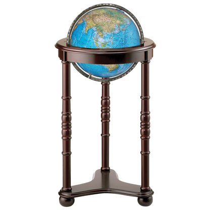 Lancaster, Dark Cherry Finish Wood Stand, Blue Ocean Illuminated World Globe, 12" Diameter, Floor Model