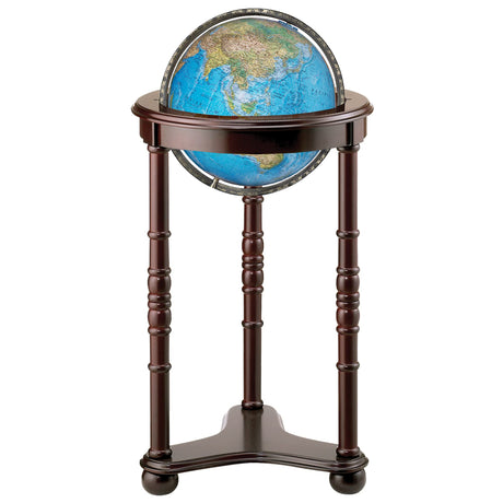 Lancaster, Dark Cherry Finish Wood Stand, Blue Ocean Illuminated World Globe, 12" Diameter, Floor Model Replogle