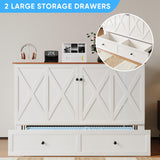 Mjkone Murphy Bed, Full Size Cabinet Bed with Tri-Folding Memory Foam Mattress, 2 Storage Drawers, Murphy Chest Beds with Built-in Charging Station for Living Room Home Office, Easy Assembly (White) Mjkone