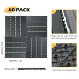 Dyna-Living 60 sq. ft Plastic Interlocking Deck Tiles, 60 Pack, 12"x12" Indoor Outdoor Waterproof Patio Floor Decking Tiles for Balcony, Backyard, Garden & Poolside, All Weather Use, Dark Grey Dyna-Living