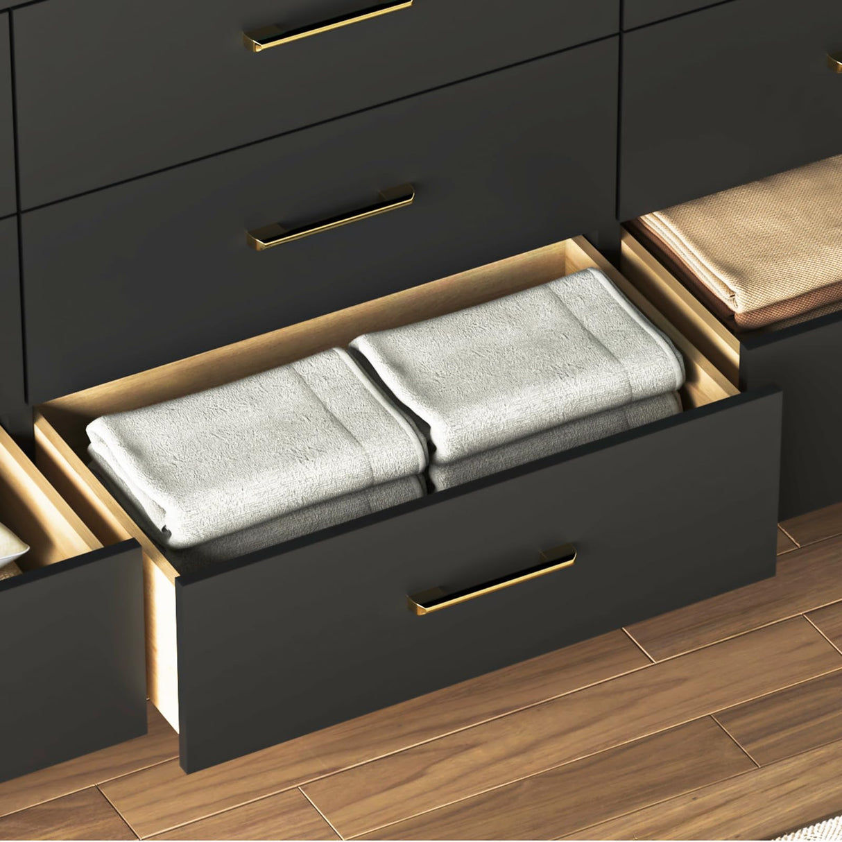 9 Drawer Dresser with Charging Station, Wide Chest of Drawers for Closet with LED Light, Modern Drawer Organizer Cabinet for Bedroom, Living Room, Entryway, Hallway, Black DalyLuxa