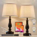 Lamps for Bedrooms Set of 2, Touch Bedside Table Lamps with USB Ports, 3 Way Dimmable Nightstand Lamps with Round Fabric Linen Lampshade for Living Room Reading Bed Side End Table, Bulbs Included EJIAXIN