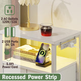 Furnulem 4 Drawer Dresser with Led Light and Charging Station, White Night Stand with Storage Shelf and Fabric & PVC Drawer, 33 Inch Bedside Table, Tall Nightstand for Entryway, Bedroom Furniture Furnulem