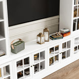 JOIKUJIA 125” Wall Units TV Stand with Glass Doors, Large Entertainment Center with Bookshelves, Modern Media Center with Storage, White, 125.2”W x 15.7”D x 76”H JOIKUJIA