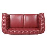 RARZOE Traditional Chesterfield PU Loveseat Sofa, Modern Vintage Chesterfield Button Tufted Faux Leather Couch with Nailhead Trim Scrolled Arms for Living Room Bedroom Office(Burgundy) RARZOE