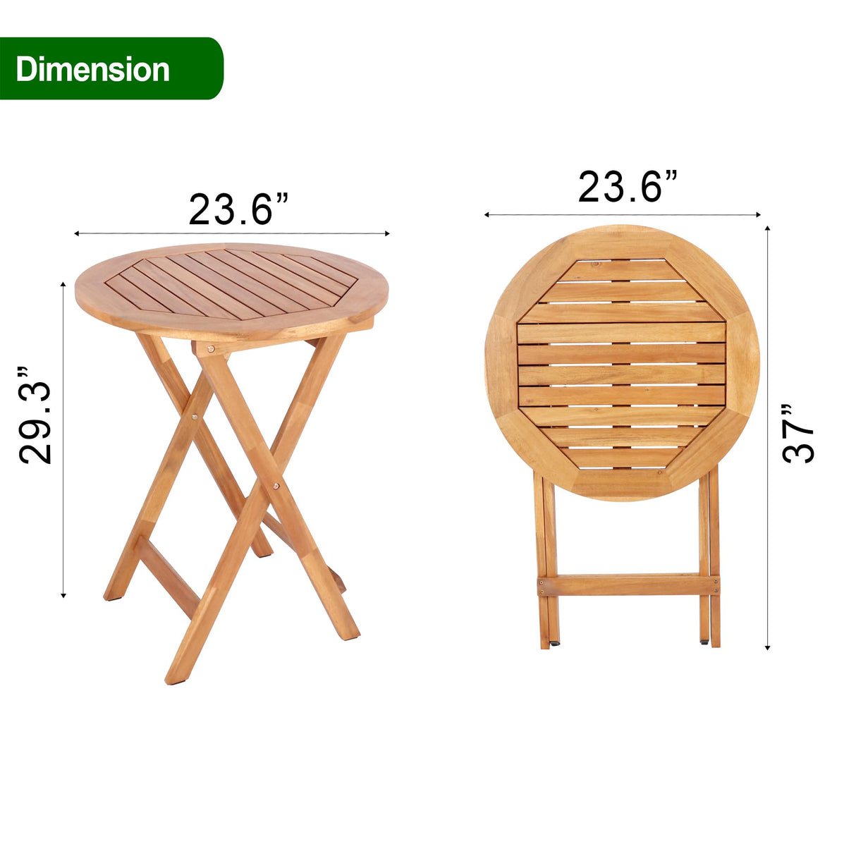 VICTORY RELAX Acacia Wood Round Table, Foldable Waterproof Large, Collapsible Rustic Outdoor Wooden Coffee Tables for Patio Lawn Deck Balcony Bathroom-Natural VICTORY RELAX