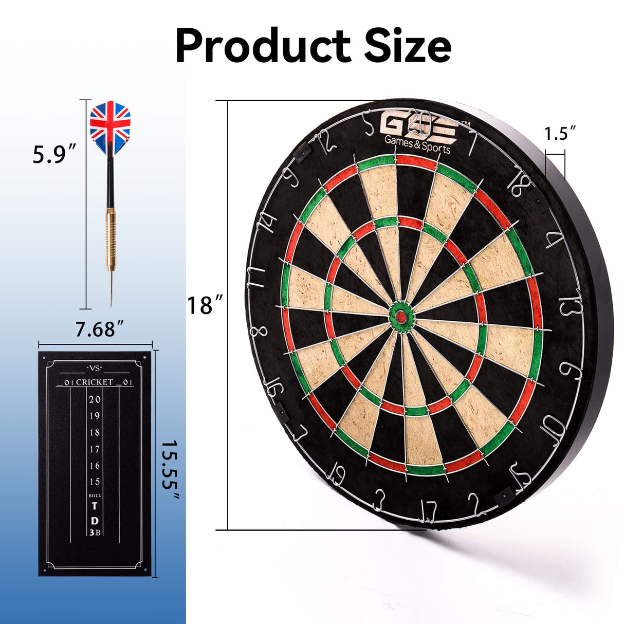 GSE 18" Bristle Dartboard Set with Self-Healing Sisal Fibers Board, Six 17 Grams Steel Tip Darts, Staple-Free Bullseye, Rotating Number Ring, Chalk & Dry Erase Scoreboard… GSE Games & Sports Expert