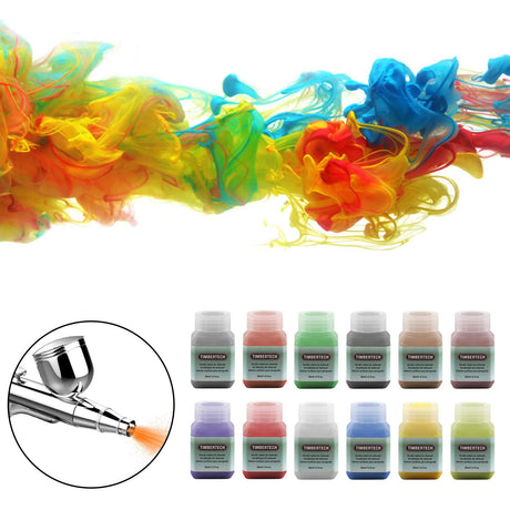TIMBERTECH Professional Airbrush Paint, 12x30ml airbrush paint set of Acrylic Paint, Quick Drying Water Based, Rich Vivid Colors for Artists, Students, Beginners TIMBERTECH