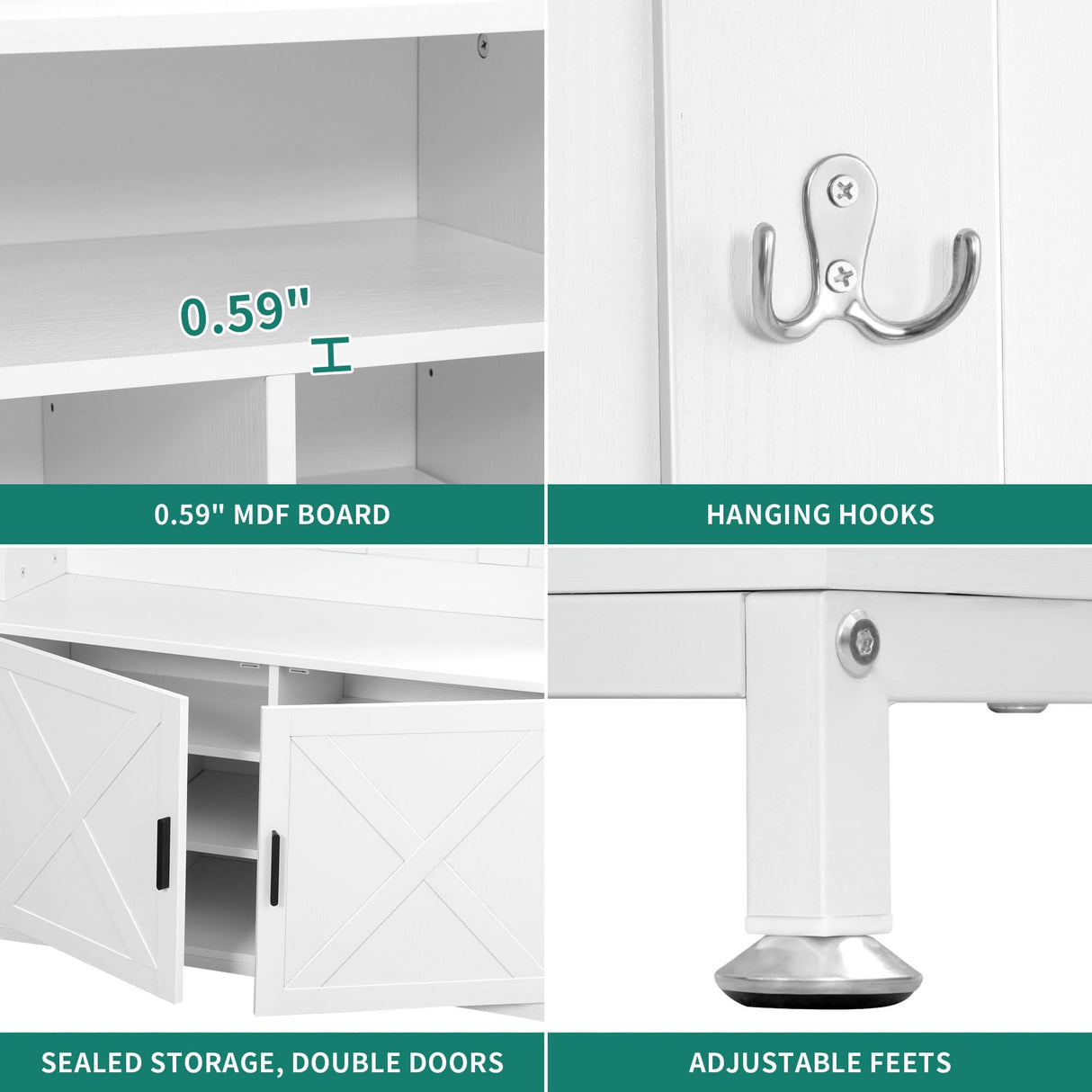 YITAHOME Hall Tree with Shoe Storage Bench for Entryway, 4-in-1 Coat Rack with Bench, Entrance Organizer with Shoe Storage, Hall Tree with Adjustable Shoe Storage and Hanging Hooks, White YITAHOME