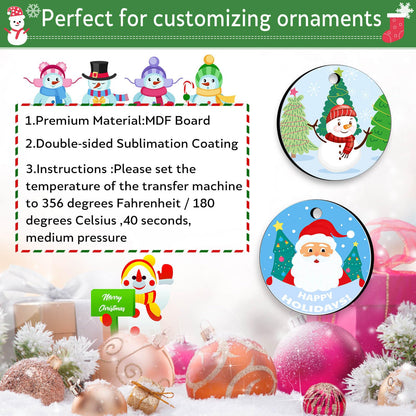 3" Sublimation Ornament Blanks, 50 Pieces Round Blank Sublimation Ornaments Sublimation Christmas Ornament Blanks for Christmas Tree Décor, DIY Handmade Crafts(3 inches)