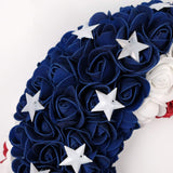idyllic July 4th Wreath Patriotic Americana Wreath Boxwood Handcrafted Memorial Day Wreath Festival Garland Decoration Front Door Wall Home Decor (Blue) idyllic