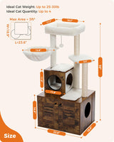 MUTTROS Cat Tree with Litter Box Enclosure, 50" Modern Cat Tree for Large/Fat Cats with Cat Condo, Wooden Cat Furniture with Large Hammock and Top Perch, Rustic Brown MUTTROS