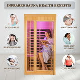Kanlanth 1 to 2 Person Infrared Sauna, Hemlock Wood Low EMF FAR Infrared Sauna for Home, 1,350watt, Indoor Saunas with Bluetooth, LCD, LED Kanlanth
