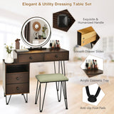 Byroce Vanity Desk w/Lights & Mirror, Makeup Vanity Set w/ 4 Large Drawers & Jewelries Organizer, 3 Color Light Options, Industrial Dressing Table & Stool (Espresso) WoodArtSupply