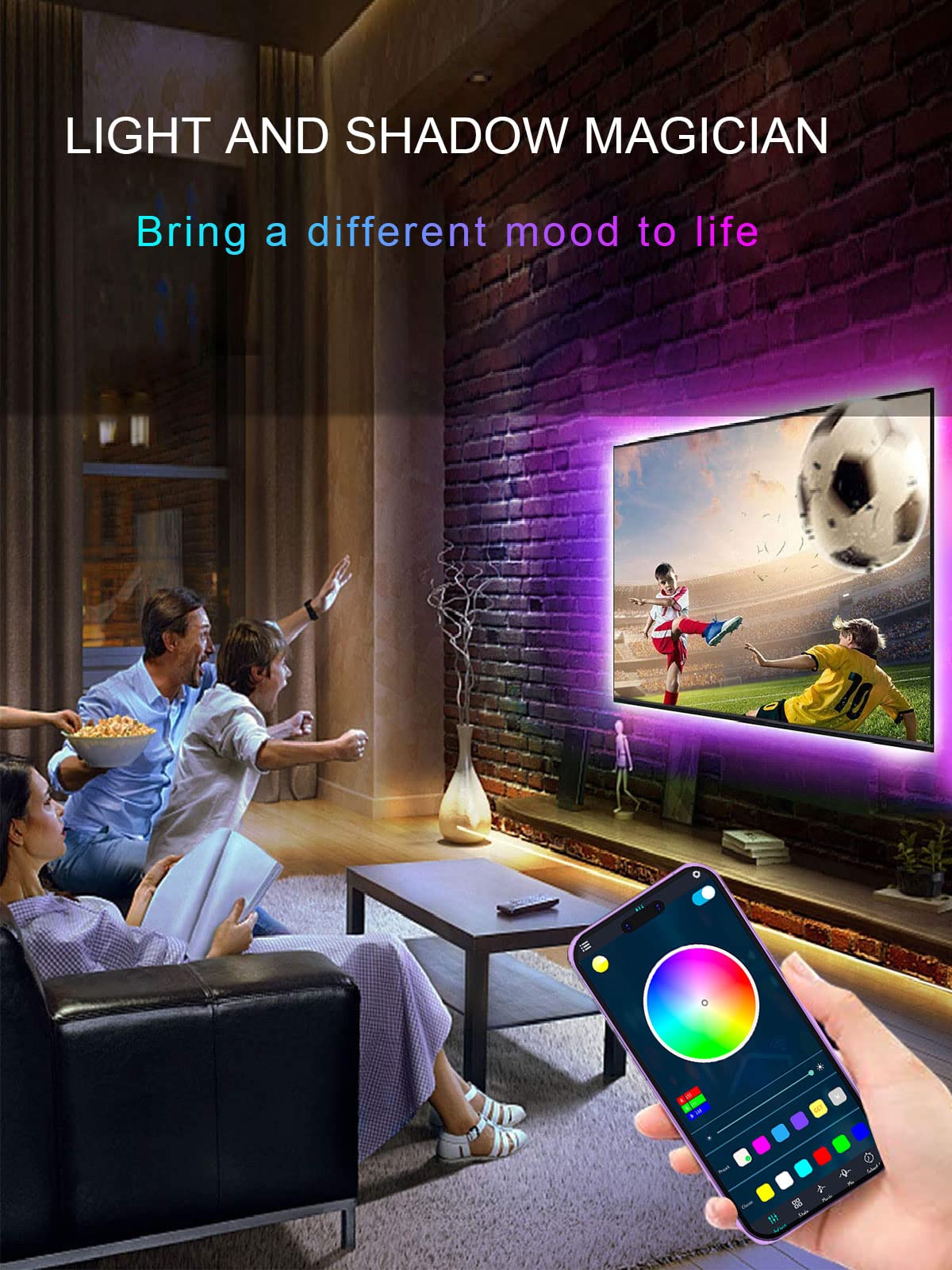 KANTUTOE LED Lights for TV, 16.4ft LED Lights for 45-75 Inch TVs, RGB TV Backlight Behind, Music Sync Bluetooth APP & Remote Control Strip Lights USB Powered for Bedroom/Gaming KANTUTOE